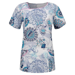 Nuevo traje de fregado de manga corta con estampado, conjunto de fregado superior de Color sólido, uniforme de enfermera, ropa de trabajo de clínica de Hospital, conjunto de dos piezas - Product Image 1