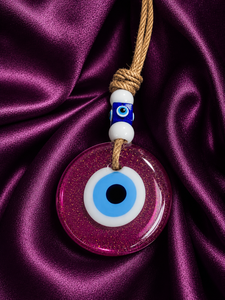SNB0702 Vente en gros, Amulette Œil Turc en Verre Pailleté Fuchsia de 7 cm, Décoration Murale Nazar Boncugu Magenta Faite à la Main, Charme de Protection pour la Maison - Product Image 5