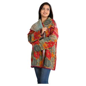 Chaqueta Kantha Reversible ligera para mujer, ropa de abrigo acolchada de estilo bohemio de algodón Vintage hecha a mano para viajes de otoño e invierno - Product Image 3