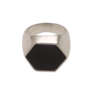 Unisex 925 Sterling Silver Boho Hexagonal <b>Onyx</b> <b>Signet</b> <b>Ring</b> Handmade Direct Factory Price Punk Wedding Band for Gift or Party - Product Image 2