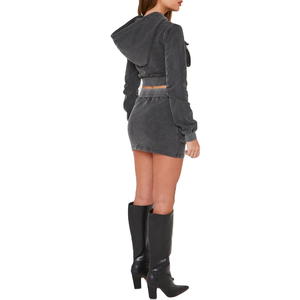 ชุดวอร์ม2ชิ้นเสื้อครอปมีฮู้ดผ้าคอตตอนผ้าเทอร์รี่ซักมีซิป2026ลำลองเซ็กซี่วินเทจสำหรับฤดูร้อนออกแบบได้ตามที่ต้องการ - Product Image 4