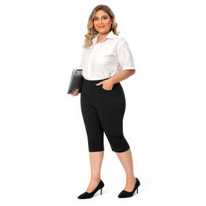 Vestido Casual de Trabajo Talla Grande, Estilo Capri, con Botones en el Bajo, Dos Bolsillos Delanteros, Tela Jersey, Silueta Lápiz, Cintura Natural - Product Image 6