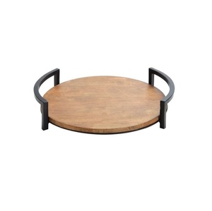 Modern High Quality Durable for Wood Serving Tray with Metal Handles Handmade Decorative <b>Light</b> Brown Platter for Home Use - Product Image 5