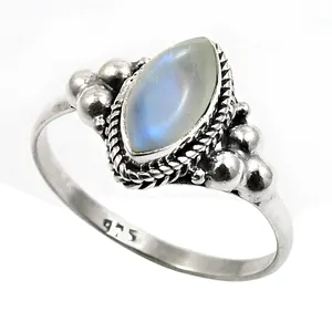 Rainbow Moonstone Vintage Marquise Ring Handmade 925 Sterling Silver Birthday Gift For Her Silver Jewellery