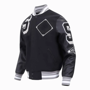 แจ็กเก็ตบอมเบอร์สำหรับผู้ชายแจ็คเก็ตหนังปักลายกำมะหยี่แจ็กเก็ตเบสบอลหนังแกะ - Product Image 2