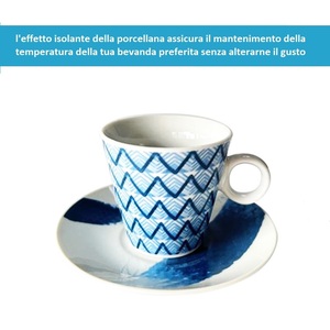Set di 6 tazze da caffè Espresso 80ml piattini in porcellana microonde e lavabili in lavastoviglie Design oceano in blu verde bianco per caffè e tè - Product Image 3