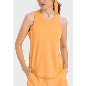 Fábrica de logotipo personalizado al por mayor de moda de alta calidad de cuello bajo señoras en blanco gris básico de punto camiseta sin mangas de las mujeres - Product Image 1