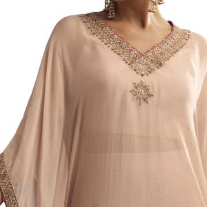 Blush Pink bordado Kaftan Sharara Set en Organza Luxury Party y Wedding Reception Wear Traje de diseñador para mujer - Product Image 5