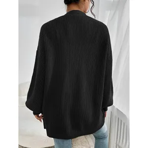 Cardigan long surdimensionné en tricot côtelé pour femme, à ouverture sur le devant, pour l'automne et l'hiver - Product Image 2