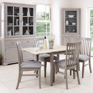 Silla de comedor gris de madera con asiento tapizado - Product Image 5