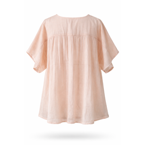 Camisa Holgada de Seda Tejida a Mano para Verano con Patrón Floral Bordado a Mano, Manga Corta y Cuello con Solapa - Product Image 2