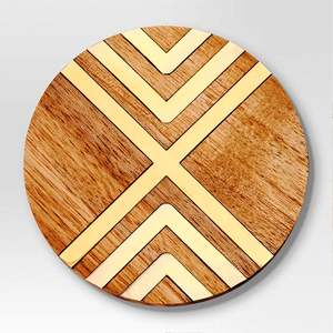 Round Wood Brass Inlay <b>Coasters</b> <b>Set</b> 1 Custom Wood <b>Coaster</b> <b>Set</b> with Handmade Bone <b>and</b> Brass Inlay Made in India - Product Image 2