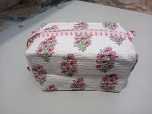 Bolsa de cosméticos de algodón con bloque de mano, bolsa de viaje pequeña, hermosa bolsa de algodón con estampado Floral, bolsa pequeña impermeable - Product Image 6