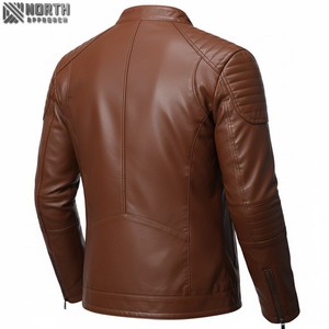 Chaqueta de moto de cuero negro para hombre de alta calidad con decoración de bordado elegante chaqueta de bombardero de corredor personalizada - Product Image 2