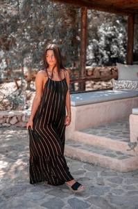 Exsude sans effort élégance subtile Lurex détails rayure noir sangle femmes longue robe ultime confort été Maxi robe - Product Image 6