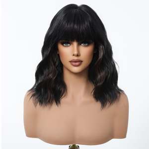 Aine-DWY 14 Inches <b>Short</b>-Length Water Wave Synthetic <b>Wig</b> for Women Glueless with Transparent Lace - Product Image 3