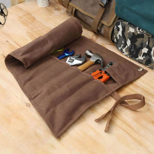 High Quality Handmade Waxed <b>Canvas</b> Wrench <b>Roll</b> 14 Pocket Heavy Duty Water Resistant Tool Organizer Hanging Grommets Wrap OEM ODM - Product Image 6