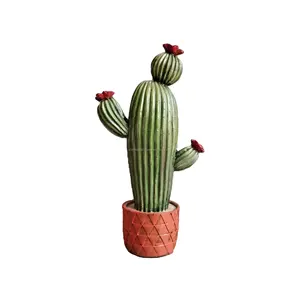 Escultura em resina de cactus em vasos para decoração moderna de prateleira de casa e sala de estar