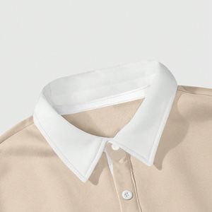 Sweat-shirt tissé à manches longues beige pour homme - 100% coton uni, pull décontracté d'hiver avec col blanc, boutons sur le devant, séchage rapide, 220g - Product Image 3