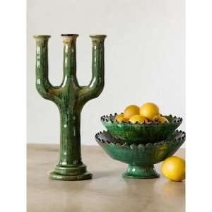 เครื่องปั้นดินเผาทามเกรตูร์ตทำมือจากโมร็อกโก เคลือบสีเขียว งานฝีมือเซรามิก ชามวินเทจ งานฝีมือเบอร์เบอร์ ของตกแต่งบ้าน ของขวัญ - Product Image 1