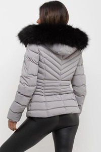 Chaqueta acolchada gris OEM para mujer de nuevo diseño con capucha y cremallera completa y chaqueta de burbujas, chaqueta acolchada de invierno acolchada para mujer - Product Image 2