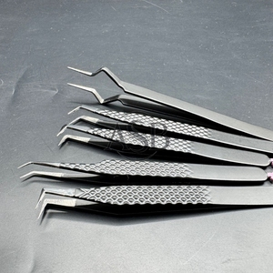 แหนบต่อขนตาสแตนเลสสีดำทนทานด้ามจับเพชร65แหนบติดขนตา90องศาพร้อมหัวใจสีชมพูโลโก้แบบกำหนดเอง - Product Image 5