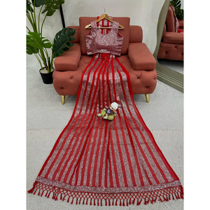Precio barato Sari de diseñador en Faux Georgette | Trabajo de hilo y lentejuelas de primera calidad | Venta al por mayor de alta calidad | Blusa con interior - Product Image 1