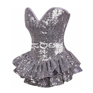 Vestido Corsé Glamuroso con Lentejuelas Plateadas y Camisa en Capas, Vestido de Fiesta para Damas - Product Image 1