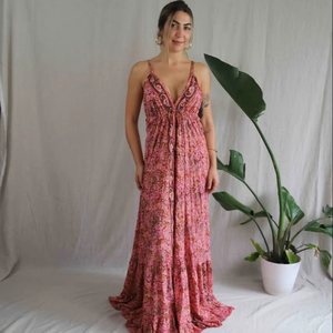 Nueva llegada de gama alta elegante nuevo diseño de cuello en V sin mangas abertura alta liso sin espalda Maxi Vestido largo de verano para las mujeres mejor diseño - Product Image 1