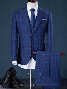 Costume 3 pièces pour hommes d'affaires, smoking de marié vert coupe Slim à carreaux bleu Royal, costume de mariage bonne conception pour hommes d'affaires - Product Image 5