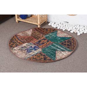 Alfombra turca vintage Bohemia verde marrón 3,2x3,2 pies Patchwork lana sala de estar alfombra con respaldo de látex - Product Image 3