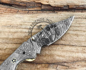 Cuchillo plegable hecho a mano con revestimiento de acero damasco, Funda de cuero fino, regalo DIY para novio, soporte OEM disponible - Product Image 3