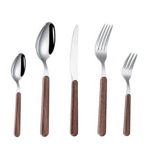 Vente chaude de couverts en acier inoxydable argenté avec manche carré en bois pour la maison et les hôtels Vaisselle de table Ensembles de couverts - Product Image 2