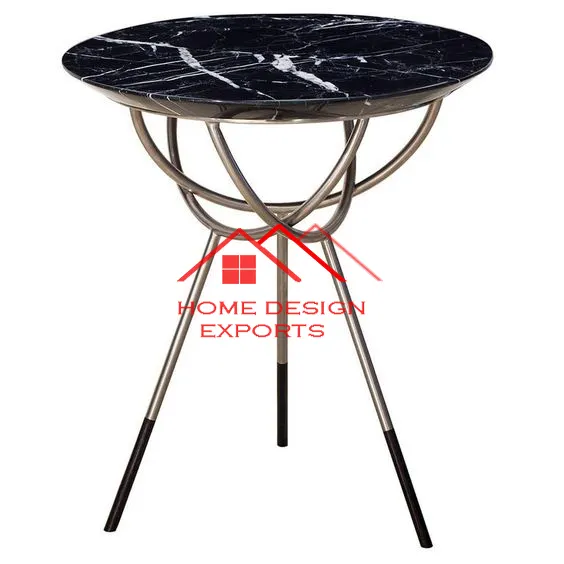 Mesa auxiliar con patas de metal de acero inoxidable de diseño único de mármol italiano para sala de estar, mesa auxiliar de dormitorio a precio mayorista