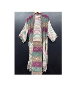 Handmade Crepe <b>Silk</b> Sari <b>Kimono</b> Robe for Women Soft Flowing Pure <b>Silk</b> Bohemian Wrap Spring Summer Beach Cover-Up Elastic Waist - Product Image 1