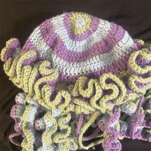 For Tik Tok Handmade Knitted Jellyfish Ruffled Beanies Creative Fashionable Adult <b>Hat</b> with New Pure Handmade Design Cross-Border - Product Image 4