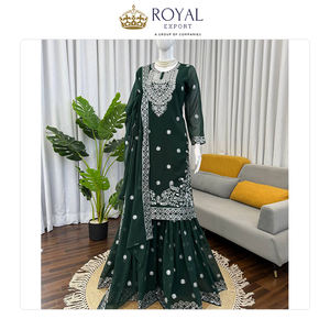 Collection de costumes Sharara de mariage de la meilleure qualité, tendance actuelle, en faux georgette avec des travaux complexes de fils et de sequins - Product Image 2