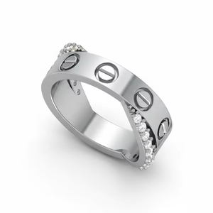 Bague en or 14 carats pour femme avec motif de vis emblématique et diamants naturels, idéale pour les mariages, les fêtes, les anniversaires, les cadeaux romantiques et les célébrations - Product Image 1