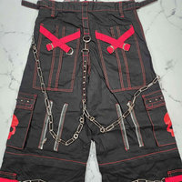 Pantalon noir et rouge à fermeture éclair pour femme, unisexe, gothique, grunge, punk, streetwear, pantalon à crâne