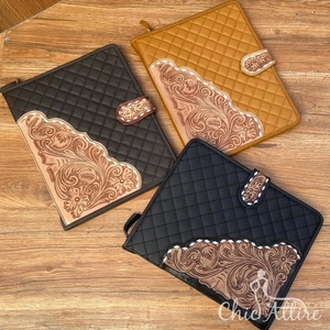 Taille A4 personnalisé usiné à la main en cuir véritable matelassé affaires Padfolio haute qualité en cuir de vachette entretien fermeture éclair reliure à anneaux - Product Image 1