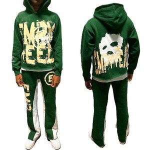 Ensemble de survêtement pour garçons de haute qualité, style streetwear personnalisé, délavé à l'acide, avec sweat à capuche et pantalon de survêtement, grandes tailles, avec strass - Product Image 1