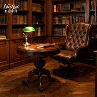 Table basse classique américaine en bois massif, table d'appoint ronde sculptée antique avec plateau en placage soleil, pour salon, club ou bar