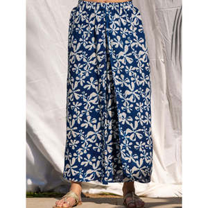 Mala Indigo <b>High</b>-<b>Waisted</b> Flare Palazzo Pants-Breathable Wrinkled Modal <b>Cargo</b> Trousers - Product Image 4