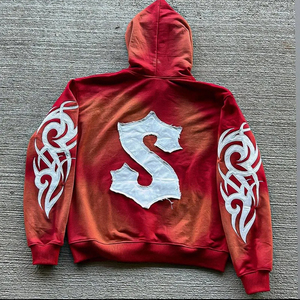 Conjunto de Sudadera con Capucha y Pantalones Deportivos Rojos para Hombre, Diseño Personalizado Worst Saint Garments, Estampado Art That Kills, Ropa Deportiva Urbana, Manga Larga con Cordón Ajustable - Product Image 3