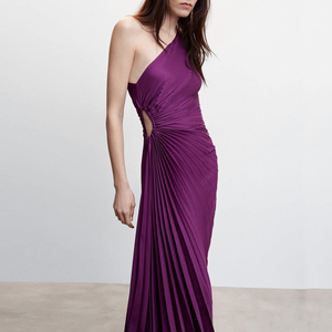 Vestidos da sera <span class=keywords><strong>Chic</strong></span> da donna abito con orlo asimmetrico senza maniche elegante monospalla lunghi abiti plissettati - Product Image 4