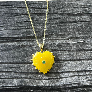 Heart carved yellow jade gemstone pendant handmade adjustable pendant necklace bezel charms carved pendant necklace - Product Image 5