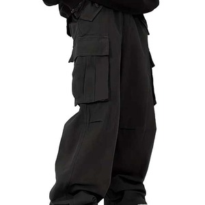 Pantalones cargo de nailon para hombre al por mayor, ropa de calle holgada, estilo hip hop, cintura elástica, proveedor de fábrica, pantalones cargo negros - Product Image 1