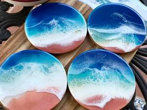 Juego de Posavasos Modernos de Resina y Madera, Posavasos de Madera Natural y Resina Epoxi Transparente para Decoración del Hogar - Product Image 4