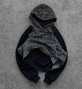 Sweat à capuche boxy pour homme en coton 100% personnalisé OEM, lourd pour l'hiver, lavage à l'acide, imprimé à carreaux réversible, design en molleton français 500 GSM - Product Image 3