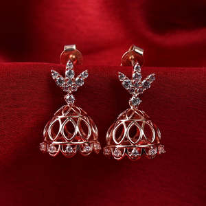 Pendientes de Plata 925 de Primera Calidad, Tipo Lágrima y Jhumki & Jhumka, Chapados en Oro con Diamantes para Mujer, para Bodas - Product Image 2